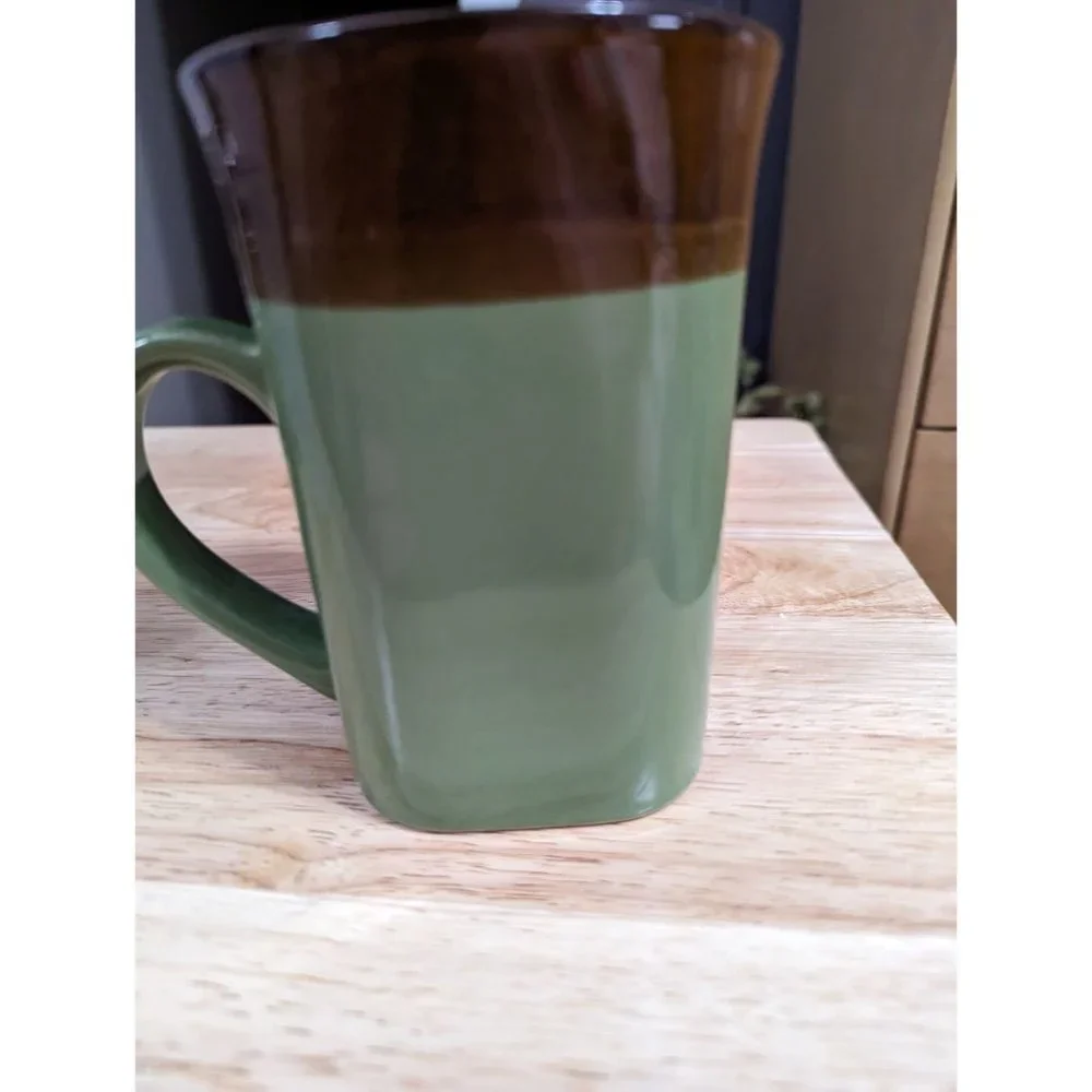 Royal Norfolk stoneware coffee tea mug green brown square bottom 5 in Replacemen